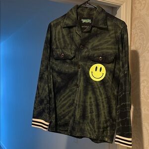 Aquarius Cocktail Rework Green Tie-Dye Jacket with Smiley Patch